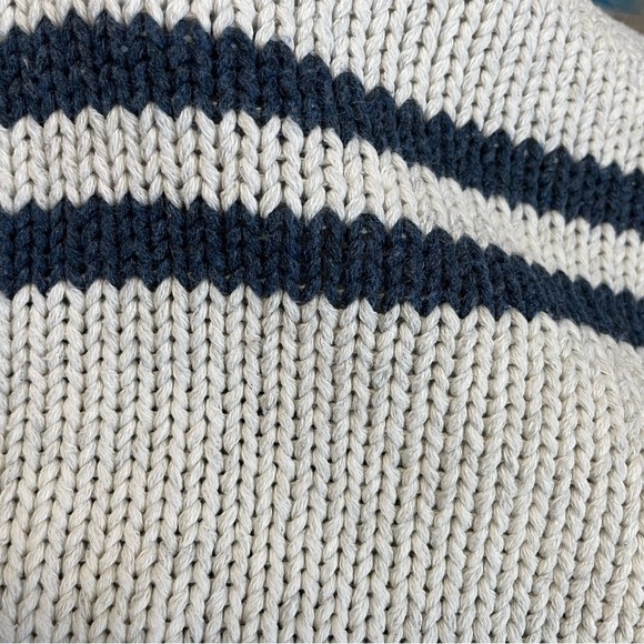 Vintage V-Neck Sweater with Navy Stripes & Compass Arm Patches - Picture 7 of 9